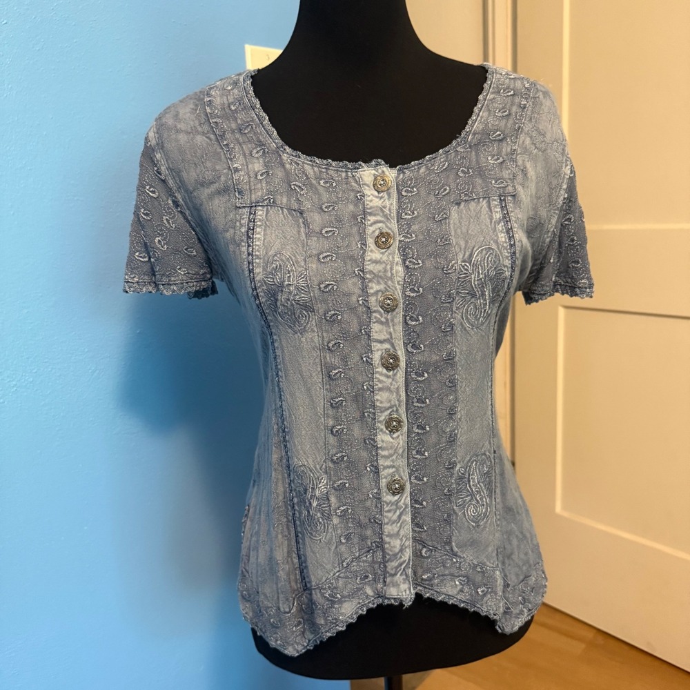Coline Small Top Paisley Embroidered Asymmetrical Hem Fairy Whimsy Cottage Boho